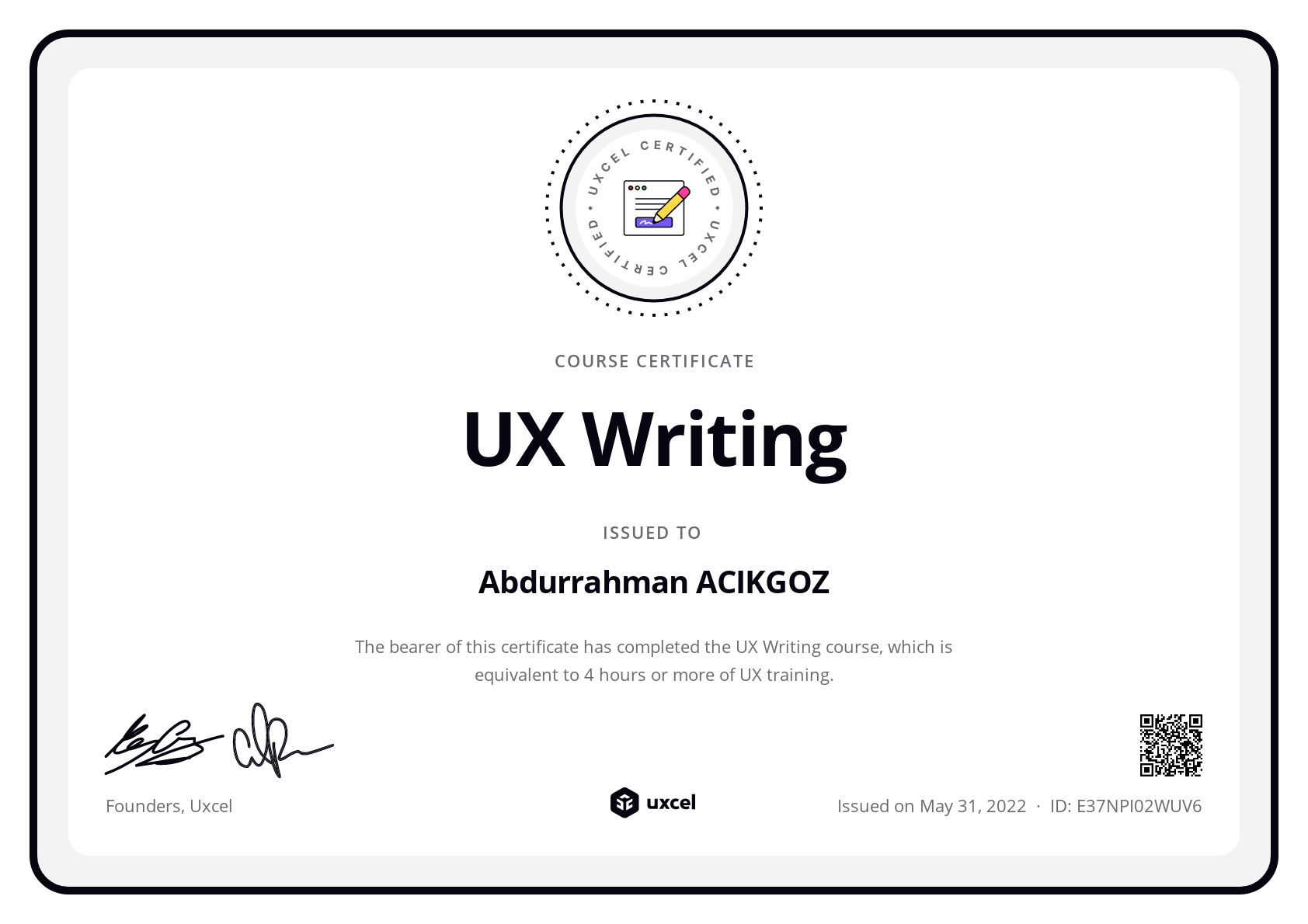 Abdurrahman ACIKGOZ's certificate